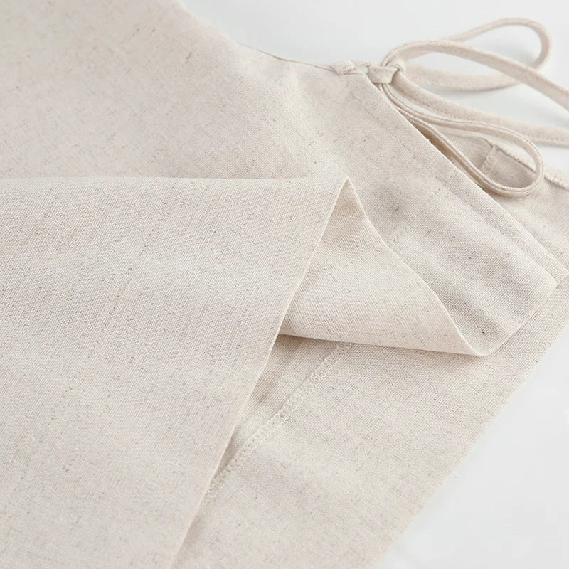 Primavera verão 2025 feminino férias conjunto de calça de linho colheita topos sólidos roupas 2 duas peças conjunto de correspondência para mulher