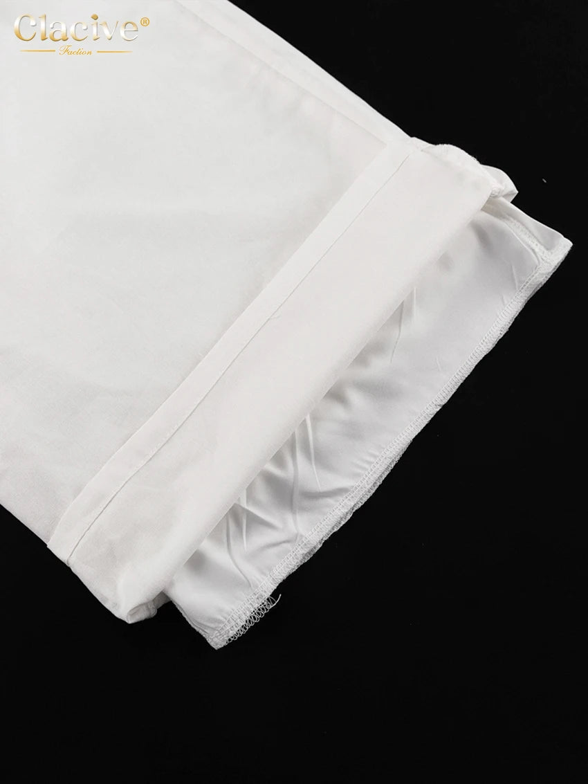 Clacive Summer Loose White Cotton Women's Two Pieces Set 2025 Fashion Sleeveless Tank Top With High Waist Wide Pants Set Female