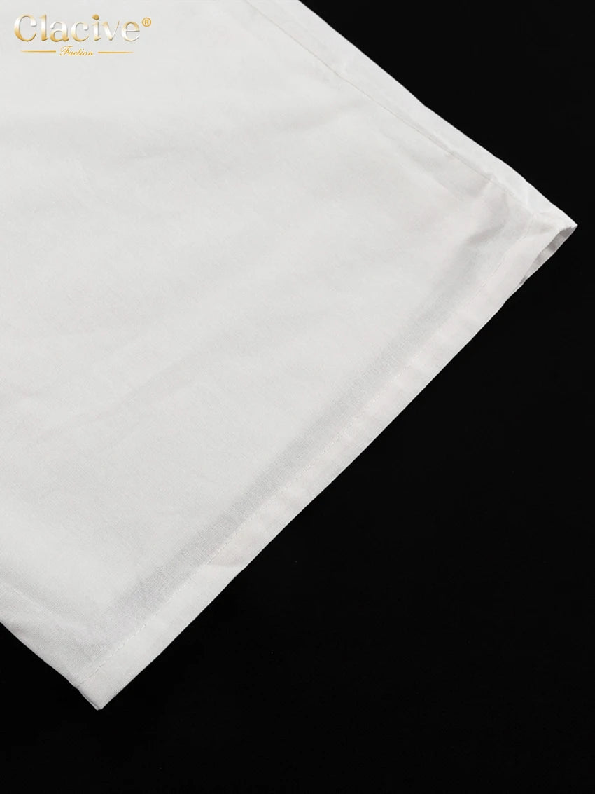 Clacive Summer Loose White Cotton Women's Two Pieces Set 2025 Fashion Sleeveless Tank Top With High Waist Wide Pants Set Female