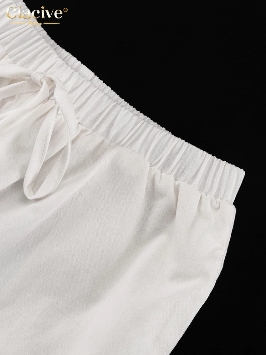 Clacive Summer Loose White Cotton Women's Two Pieces Set 2025 Fashion Sleeveless Tank Top With High Waist Wide Pants Set Female