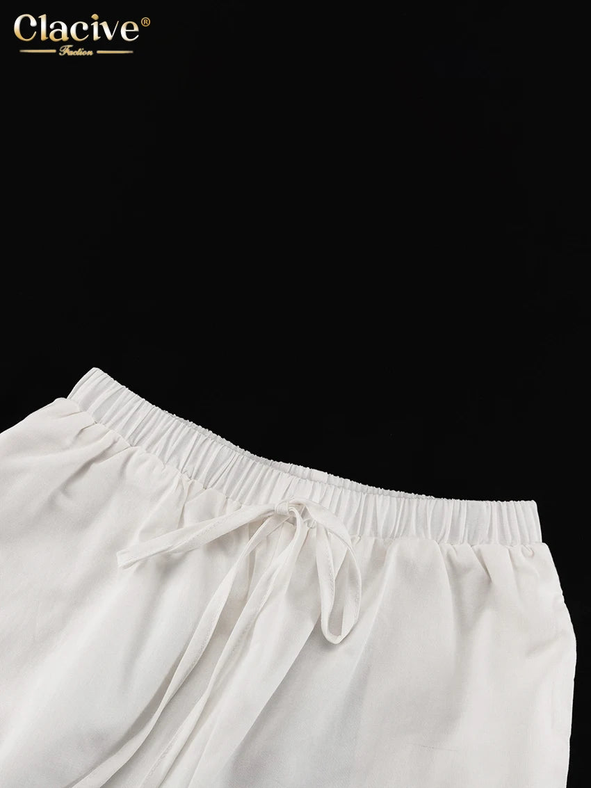 Clacive Summer Loose White Cotton Women's Two Pieces Set 2025 Fashion Sleeveless Tank Top With High Waist Wide Pants Set Female