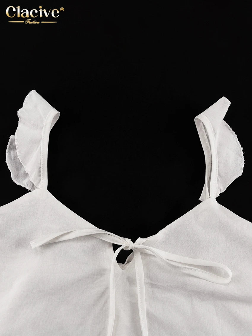 Clacive Summer Loose White Cotton Women's Two Pieces Set 2025 Fashion Sleeveless Tank Top With High Waist Wide Pants Set Female
