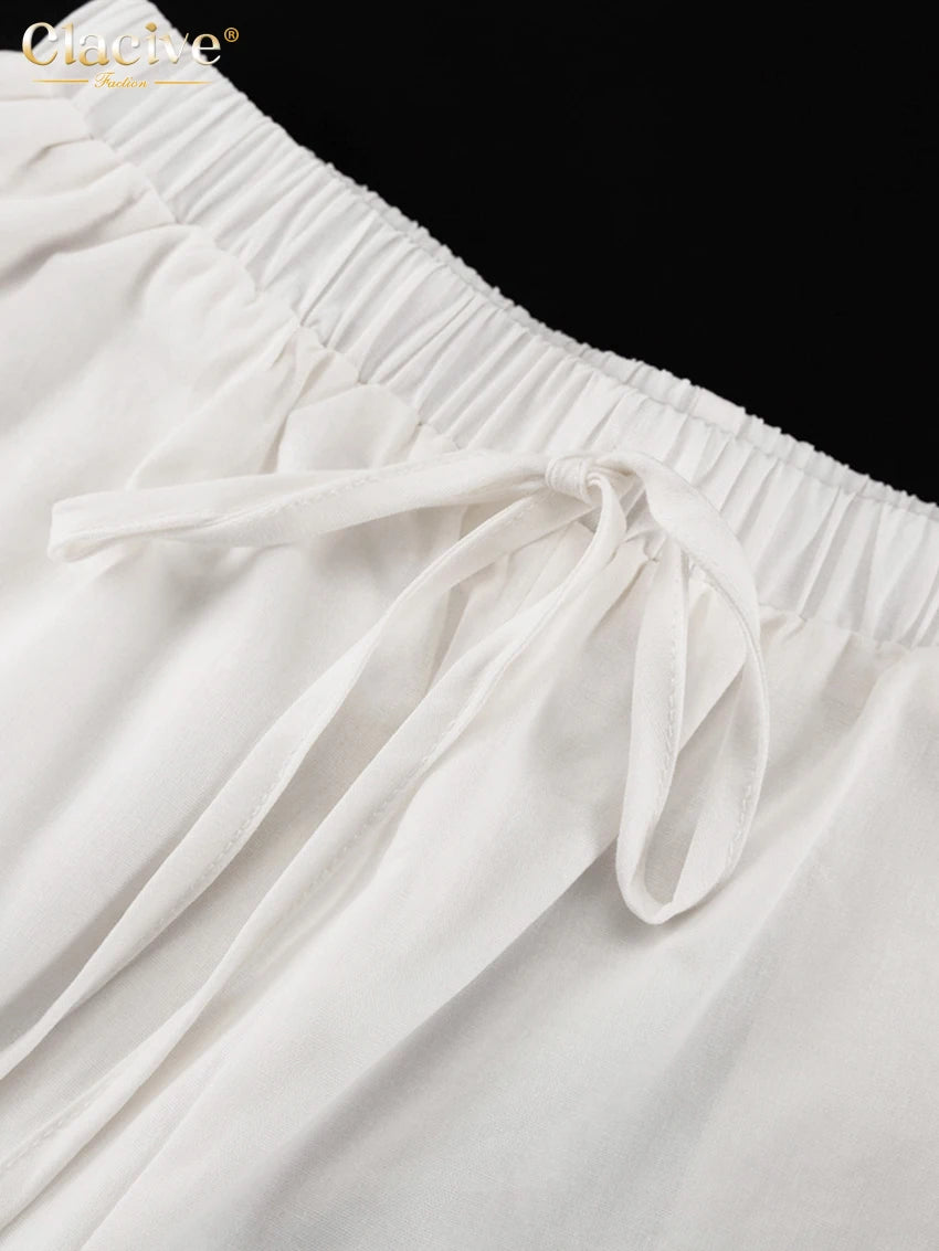 Clacive Summer Loose White Cotton Women's Two Pieces Set 2025 Fashion Sleeveless Tank Top With High Waist Wide Pants Set Female