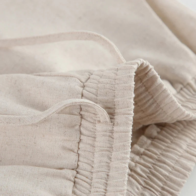 Primavera verão 2025 feminino férias conjunto de calça de linho colheita topos sólidos roupas 2 duas peças conjunto de correspondência para mulher